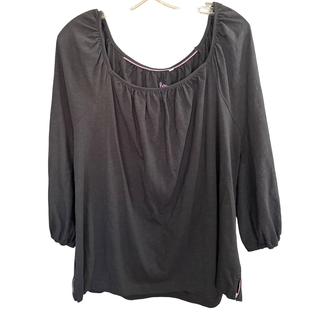 Boden Peasant Blouse XL Black Cotton Simple Minimalist Everyday Casual Soft Boho